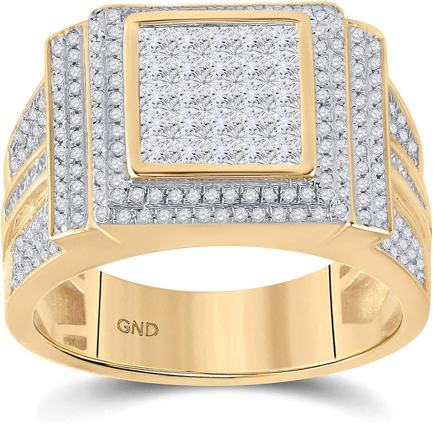Diamond Ring Band 10kt Yellow Gold Mens Princess Square Cluster 1 5 8 