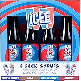 ICEE 4 Pack Slushie Syrup Set. Shaved ICE, Snow Cone and Slushie Syrups Includes Purple Grape, Cola, Blue Raspberry &amp; Cherry Flavors.