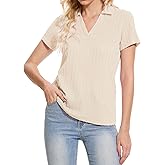 YuKaiChen Women's Polo Shirts Casual Summer Collared Tops Short Sleeve Knit Tops V Neck