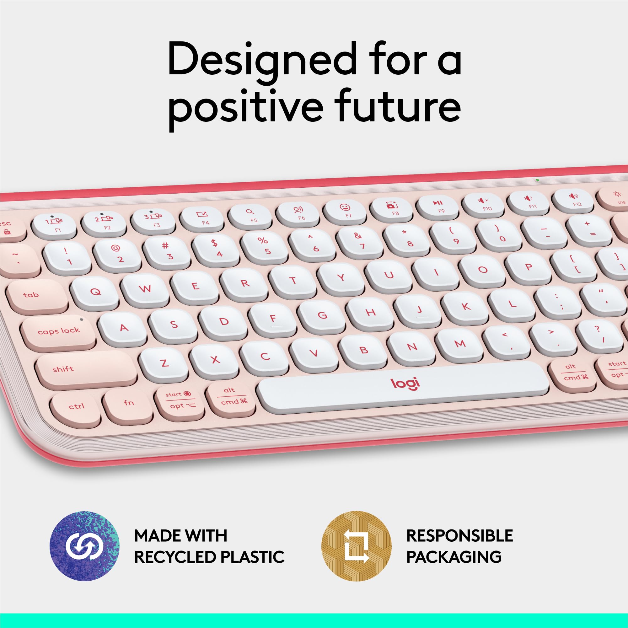 Logitech POP ICON Keys Wireless Bluetooth Keyboard, Comfortable Typing, Programmable Keys, Easy-Switch Between up to 3 Devices, for Laptop, Tablet, PC – Rose and Off-White