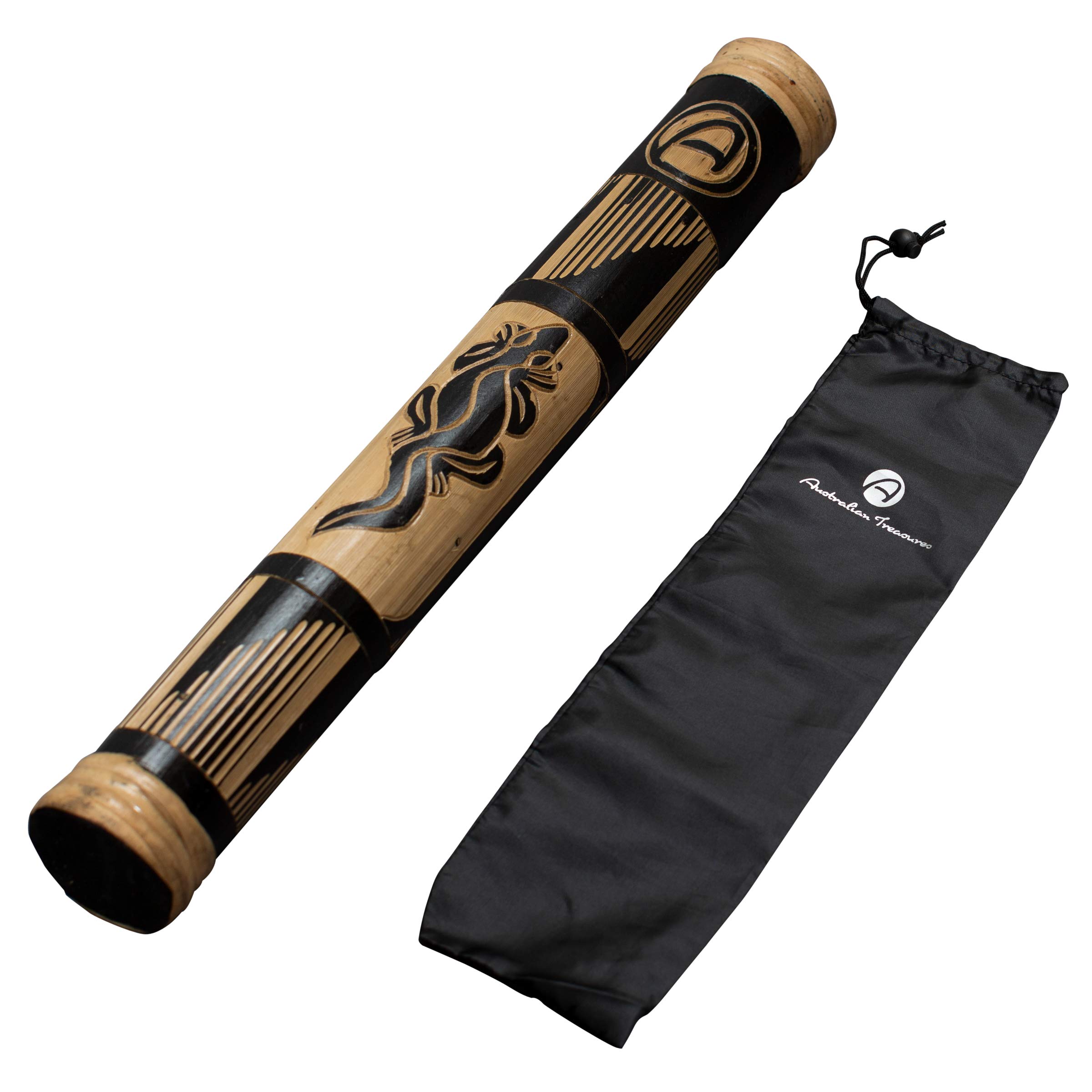 Australian Treasures Rainmaker Instrument 40 cm Relief Carved Bamboo Wood - Rain Rattle Sound Healing - Wooden Percussion Rain Stick with Nylon Bag for Children & Adults