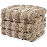 CloudDwelling Faux Rabbit Fur Bubble Throw Blanket Plush Fluffy Cozy Blanket for Couch Bed Sofa Reversible Winter Warm Blanket for Home Decor (Taupe, 50"x60")