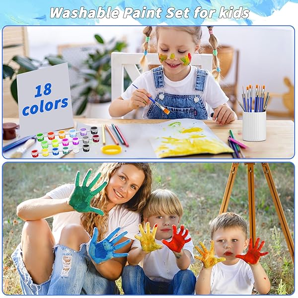 220 PCS 18 COLORS MINI ACRYLIC PAINT SET FOR KIDS ADULTS,BULK SET OF 10 WASHABLE CRAFT PAINTING KIT, ACRYLIC PAINT STRIPS CONTAINER WITH 40 PCS PAINTBRUSHES FOR HOME CLASSROOM PARTY FAVORS PAITING