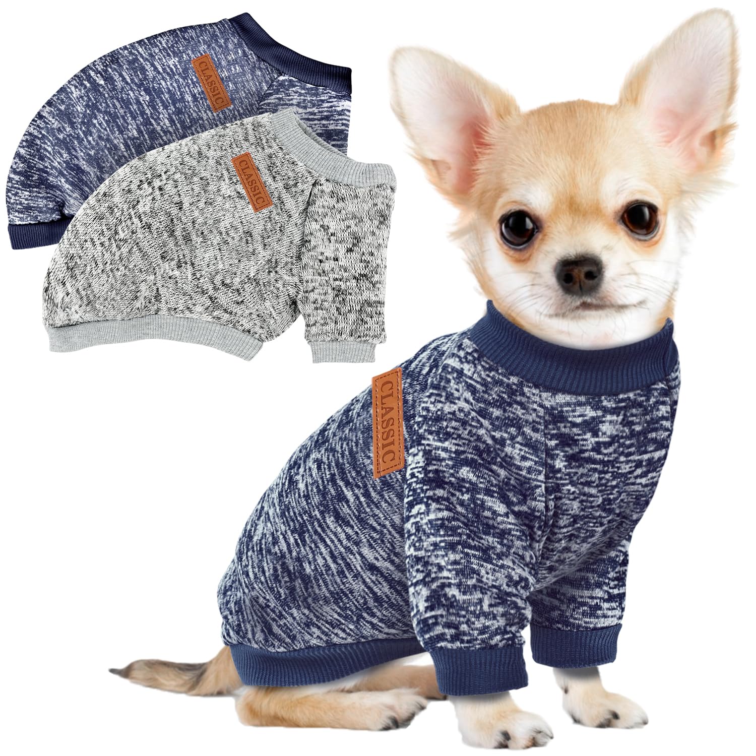 Photo 1 of 2 Pcs Dog Sweaters for Small Dogs Girl Boy Winter Fleece Clothes Warm Soft Dog Sweatshirt Outfit for Dogs Cats Pet Apparel