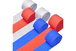 WFAUIBR Crepe Paper Streamers 6 Rolls 492ft,Blue Red Silver Streamer American Party Decorations ，for Memorial Day Fourth of July Independence Day American Theme Party