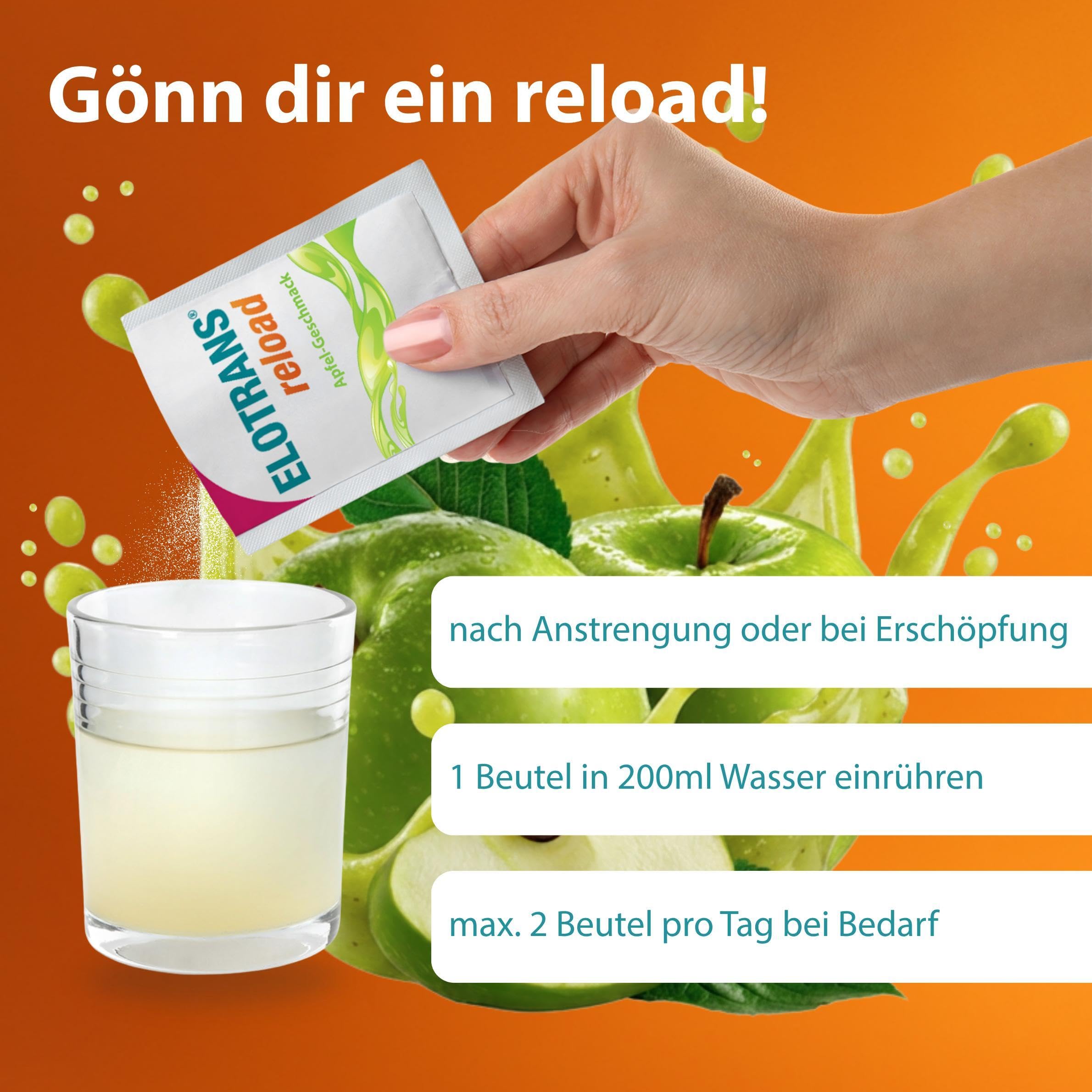 ELOTRANS reload - isotonische Elektrolyt-Glucose-Mischung - Nahrungsergänzungsmittel mit Magnesium, Kaliumchlorid, Cholin und B-Vitaminen - 1 x 25 Beutel - Apfel-Geschmack 8