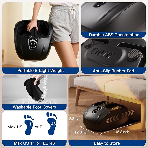 MUSUGY SHIATSU FOOT MASSAGER WITH HEAT : 2026 UPGRADED DEEP KNEADING FOOT MASSAGER MACHINE WITH VIBRATION & COMPRESSION FOR PLANTAR FASCIITIS & NEUROPATHY – RELAX FOR OFFICE HOME USE, BLACK