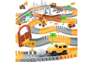 FUNBUD Construction Race Track Toy for Kids - Birthday Gifts for Boys Ages 3 4 5 6 7, Engineering Playset with 220+ PCS Flexible Tracks and 5 Construction Cars
