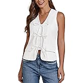 luvamia Linen Vest for Women Trendy Sleeveless Tie Front Tops Summer Casual Top Waistcoat Suit Vests with Pockets