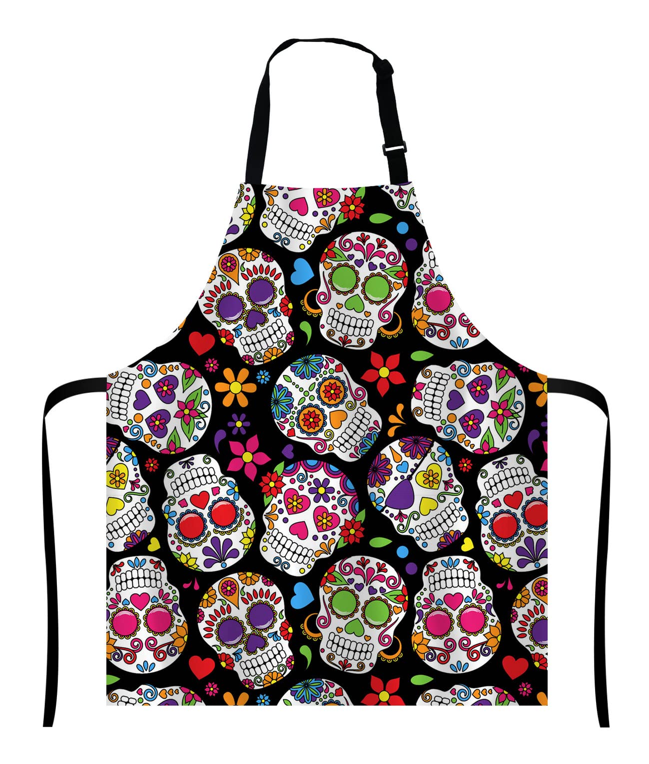 Wasach Vintage Sugar Skull Apron,Adjustable Bib Kitchen Cooking Baking Gardening for Women Men