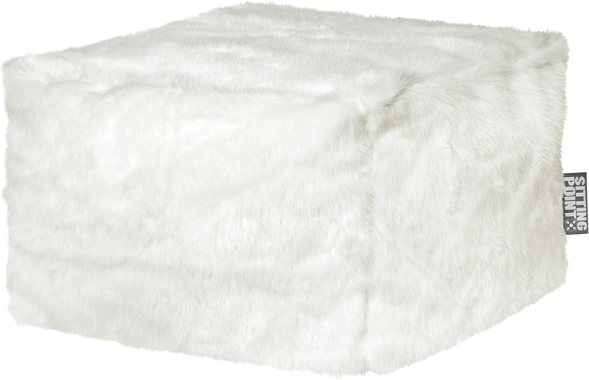 Gouchee Home Loft Winterfell Collection Contemporary Faux Fur Fabric Upholstered Square Pouf/Ottoman, White