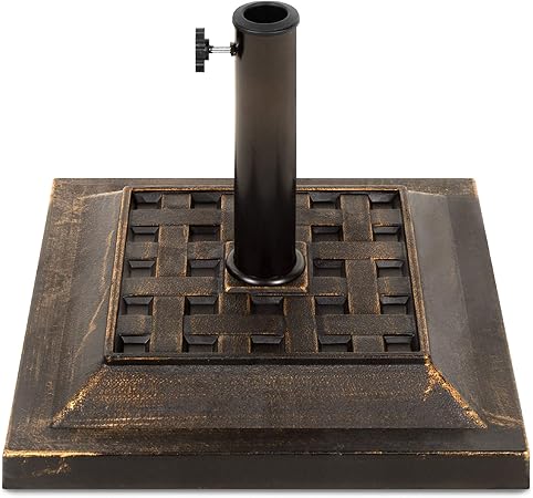 Amazon Com Best Choice Products Heavy Duty 26lb Outdoor Steel Square Patio Umbrella Base Stand W Bronze Finish Decorative Basketweave Pattern Black Garden Outdoor