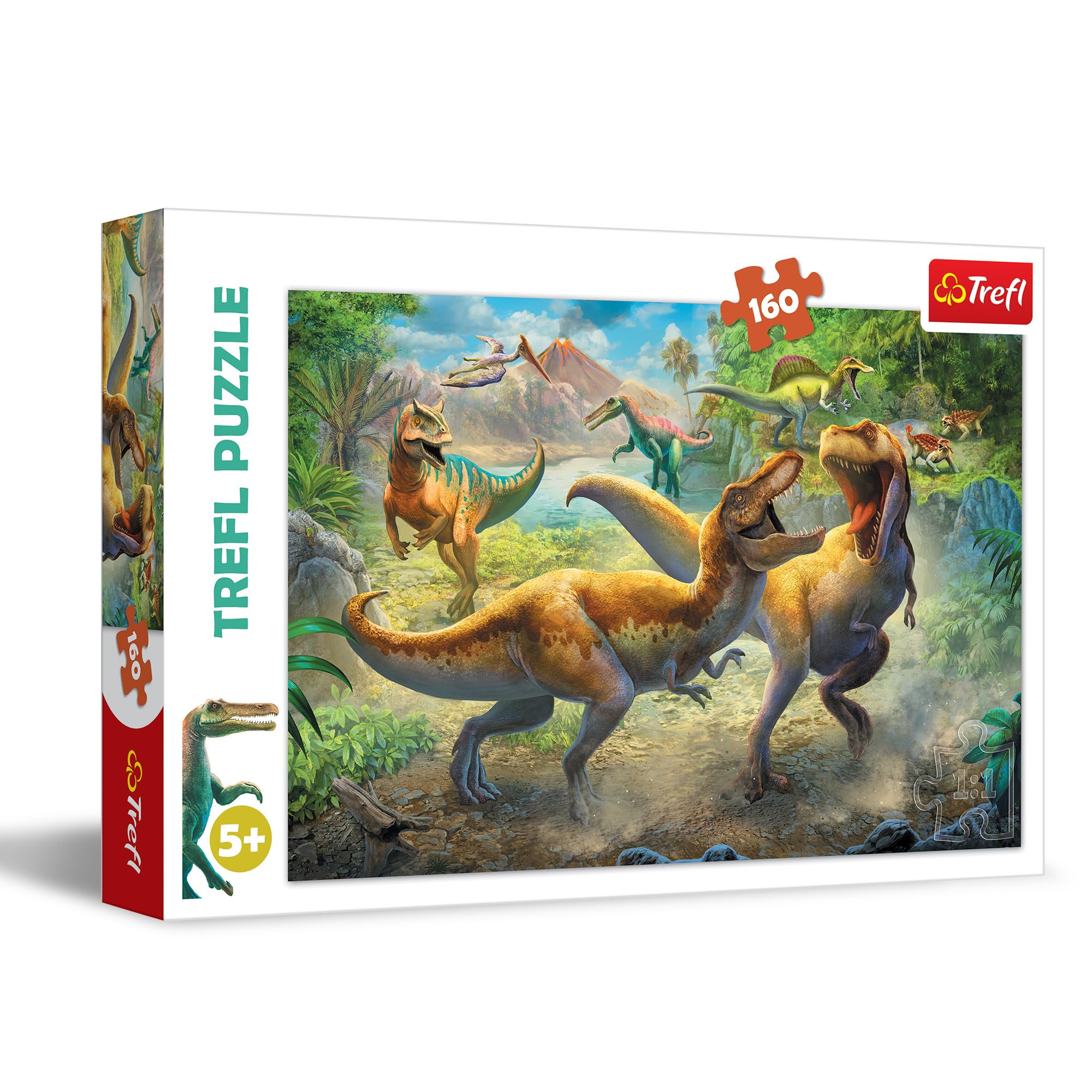 Trefl 15360 Kampf gegen Tyrannosaurier 160 Teile, für Kinder ab 5 Jahren Puzzles, Coloured
