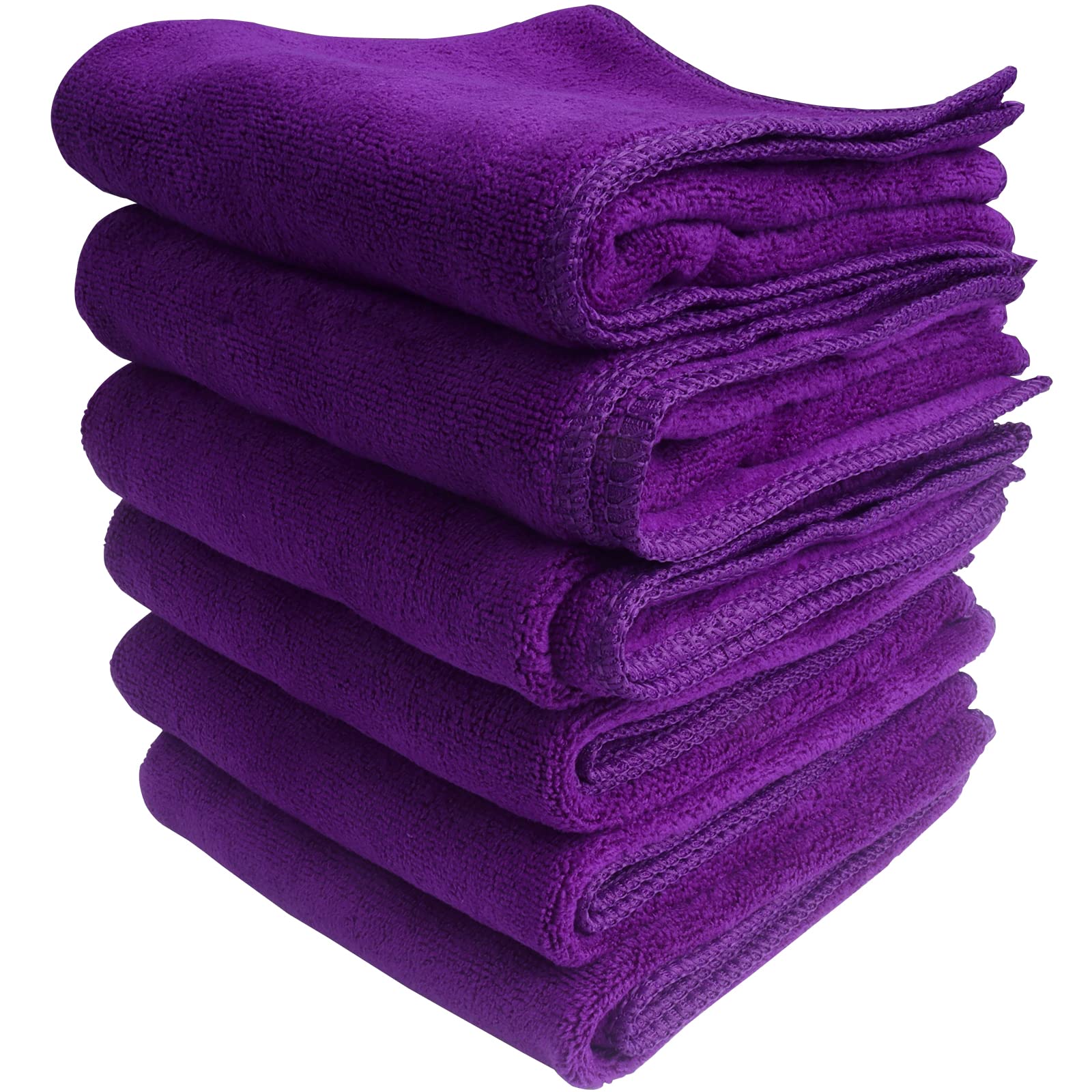 Roellgs 6-pack extra fine thick fibre cleaning cloths, towels, car wipers, dishwashing cloths, multi-purpose dusting cloths, highly absorbent, scratch-free, reusable cleaning cloths (Purple)