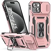 SEFING Phone Case for iPhone 15 Case iPhone 15 Phone Case with Camera Cover, with Ring Holder Kickstand, with Magnetic Car Mount Function, for iPhone 15 (Rose Gold)