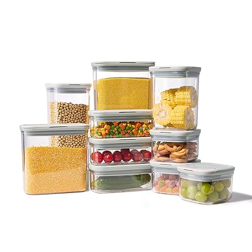 CAROTE Food Storage Containers with Lids 20 PCS BPA-Free Plastic Food Storage Set Air Tight Kitchen and Pantry Organization Canisters for Cereal/Dry Food/Flour/Sugar (Sage Green/Grey)