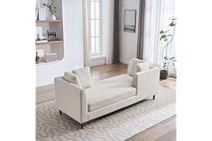 Chifee & Vingol 78" W Modern Oversized Chaise Lounge Chair Indoor with Two Left Armrests,4 Pillows,Solid Wood Legs,Beige