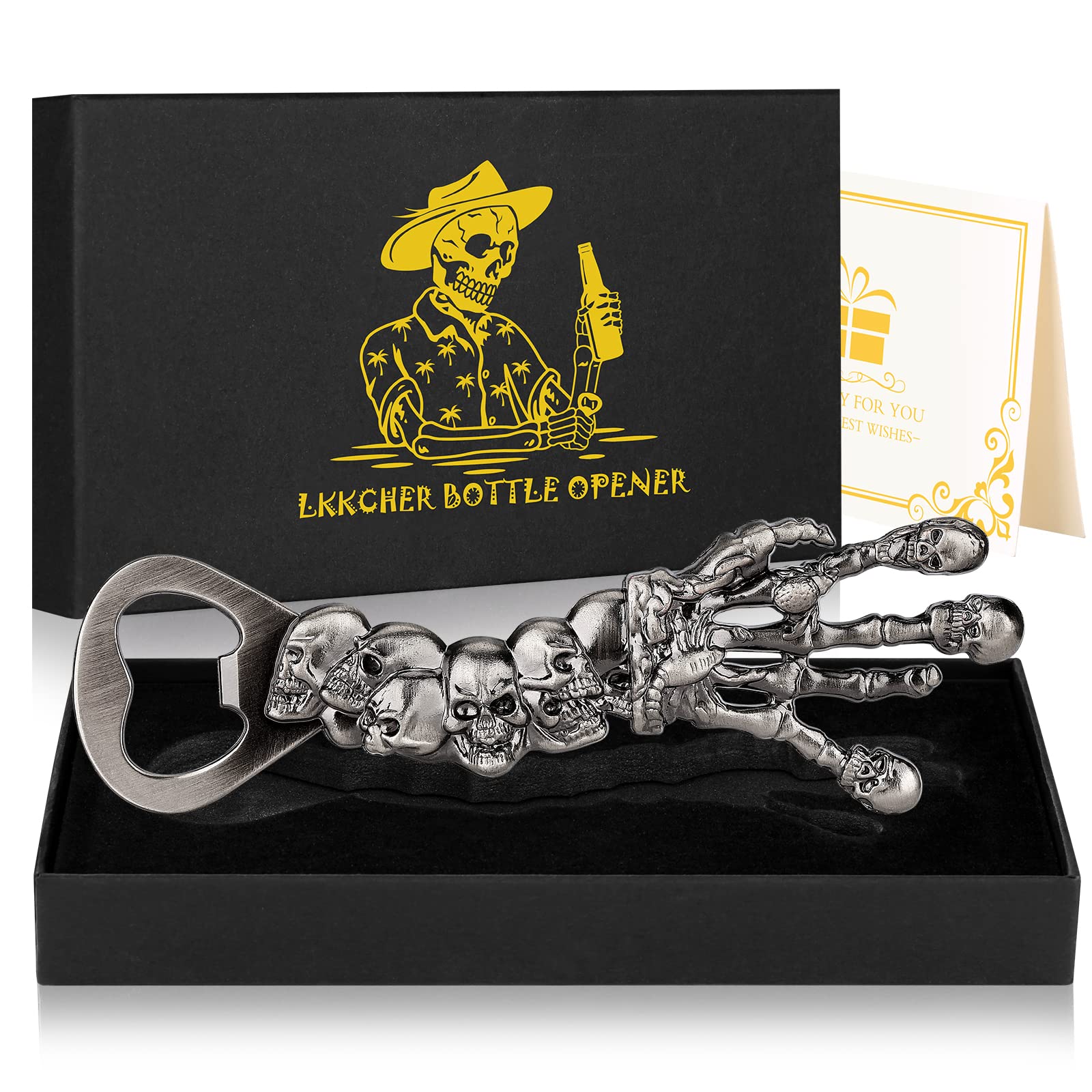 LKKCHER Skull Gifts: Skeleton Hand Beer Bottle Opener - Fathers Gifts for Men, Dad, Husband; Women Collector Skeleton Fan Dark Silver Gothic Opener
