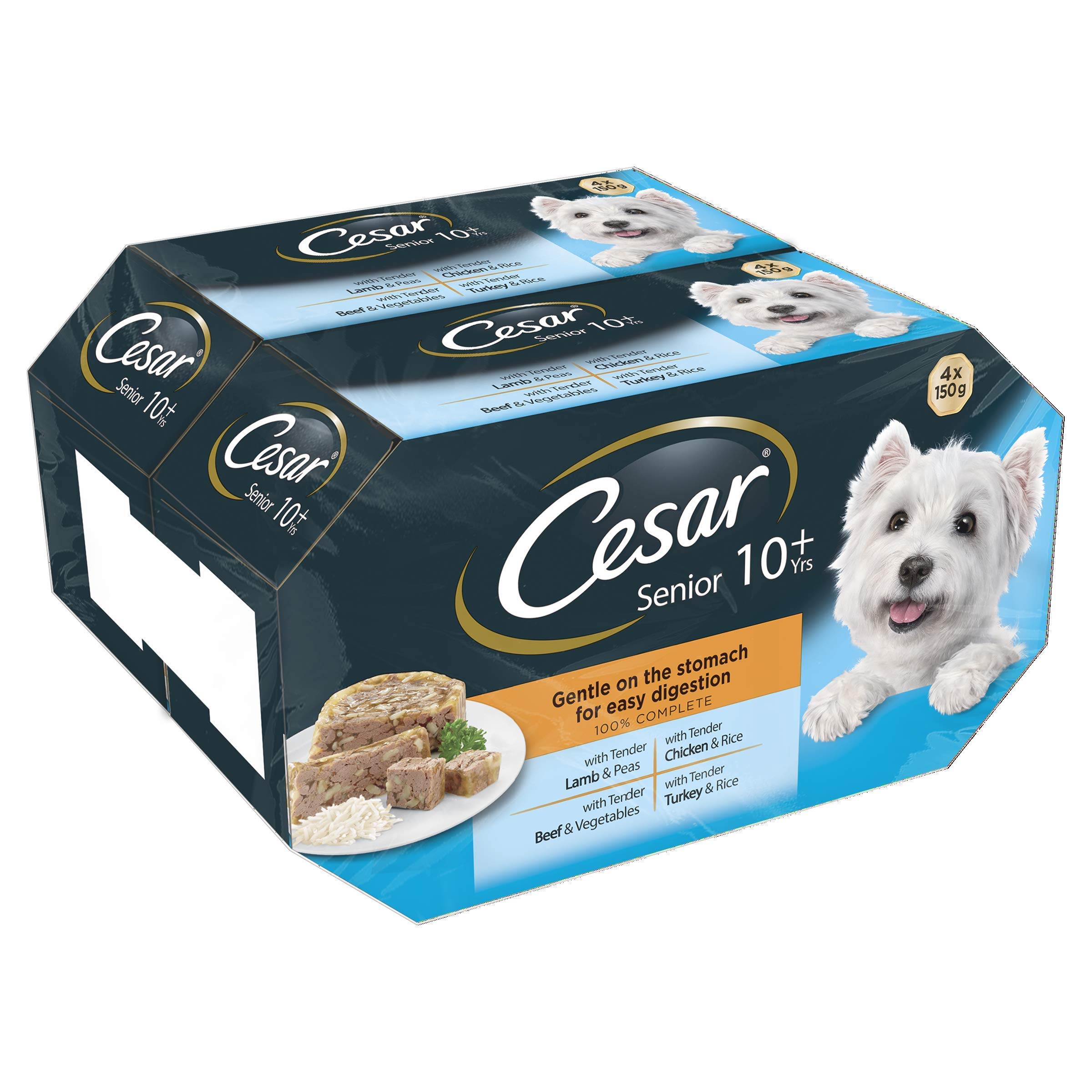 Cesar 7+ Wet Dog Food for Senior dogs, Meaty Selection in Jelly, 16 Trays (16 x 150 g)