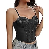 Werkiss Corset Tops for Women Lace Going Out Bustier Top Adjustable Straps Satin Camisole Crop Top with Back Hooks