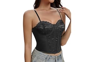 Werkiss Corset Tops for Women Lace Going Out Bustier Top Adjustable Straps Satin Sexy Crop Top with Back Hooks