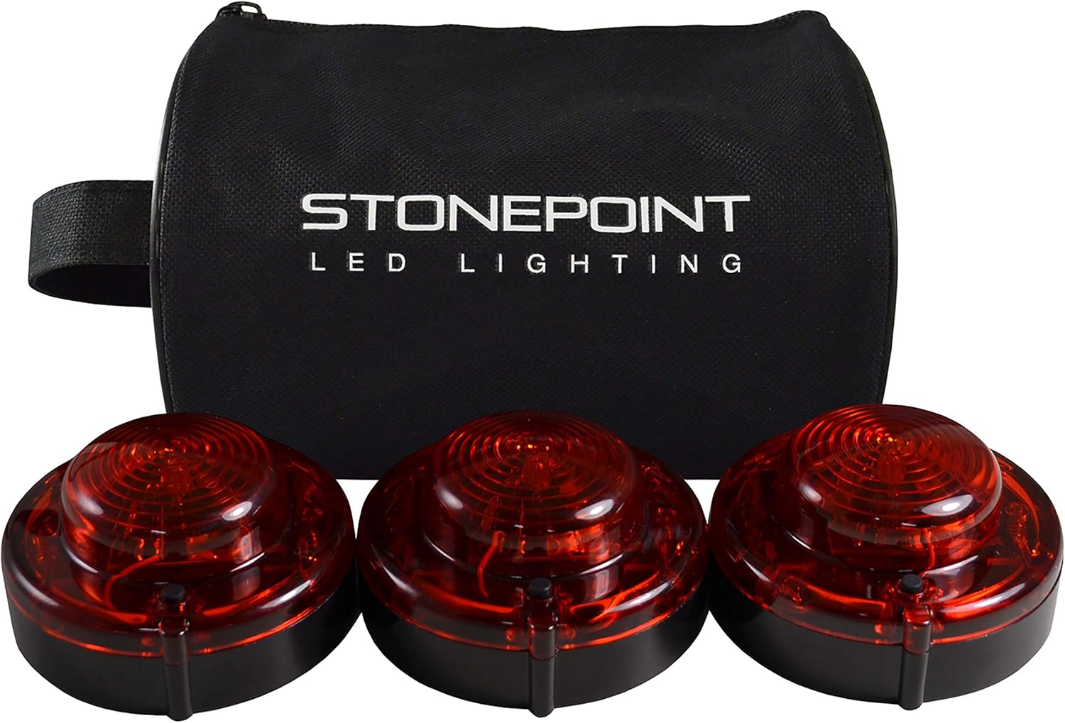 Stonepoint Emergency LED Road Flare Kit – Set of 3 Super Bright LED Roadside Beacons with Magnetic Base – Flashing or Steady Red Lights Visible Up to 2 Miles Away – Includes Storage Bag: Automotive