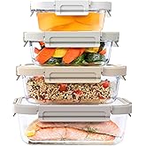 Bentgo Glass Leak-Proof Food Storage Set - 8 Piece Stackable 1-Compartment Meal Prep Containers & Airtight Locking Lids, Reus