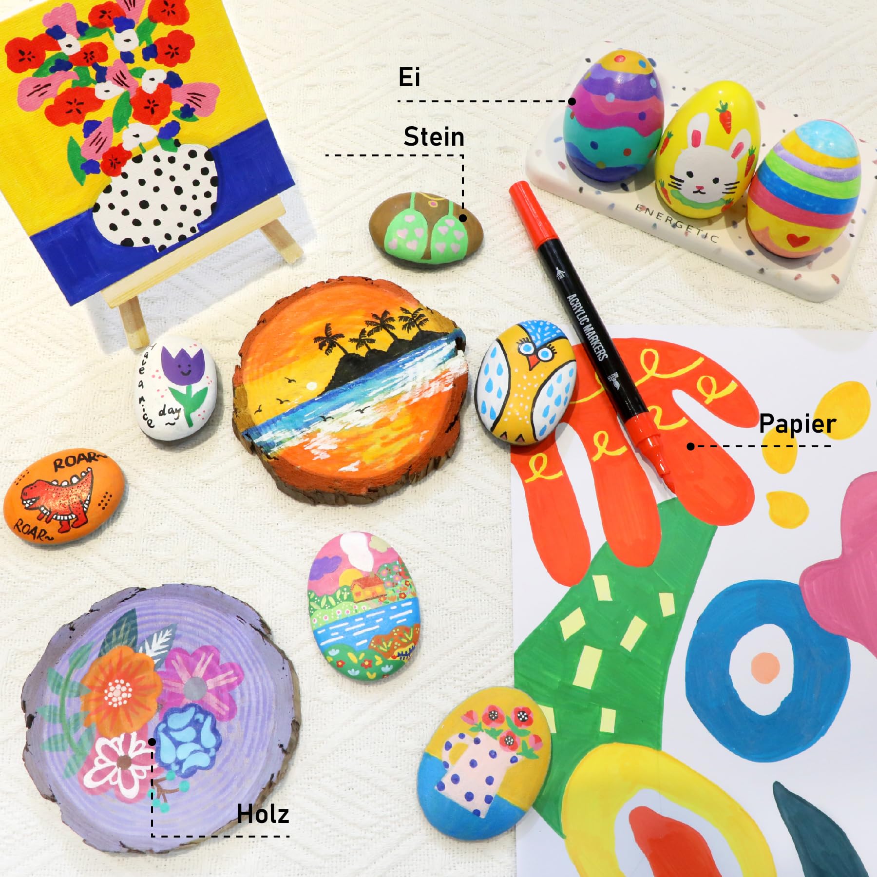 120 Farben Acrylstifte Set – Doppelseitige Spitzen, Multimarker für Steine, Holz, Stoff, Leinwand, Glas, Keramik in Stofftasche – Vielseitige Acrylfarben für Künstler & DIY Projekte 4