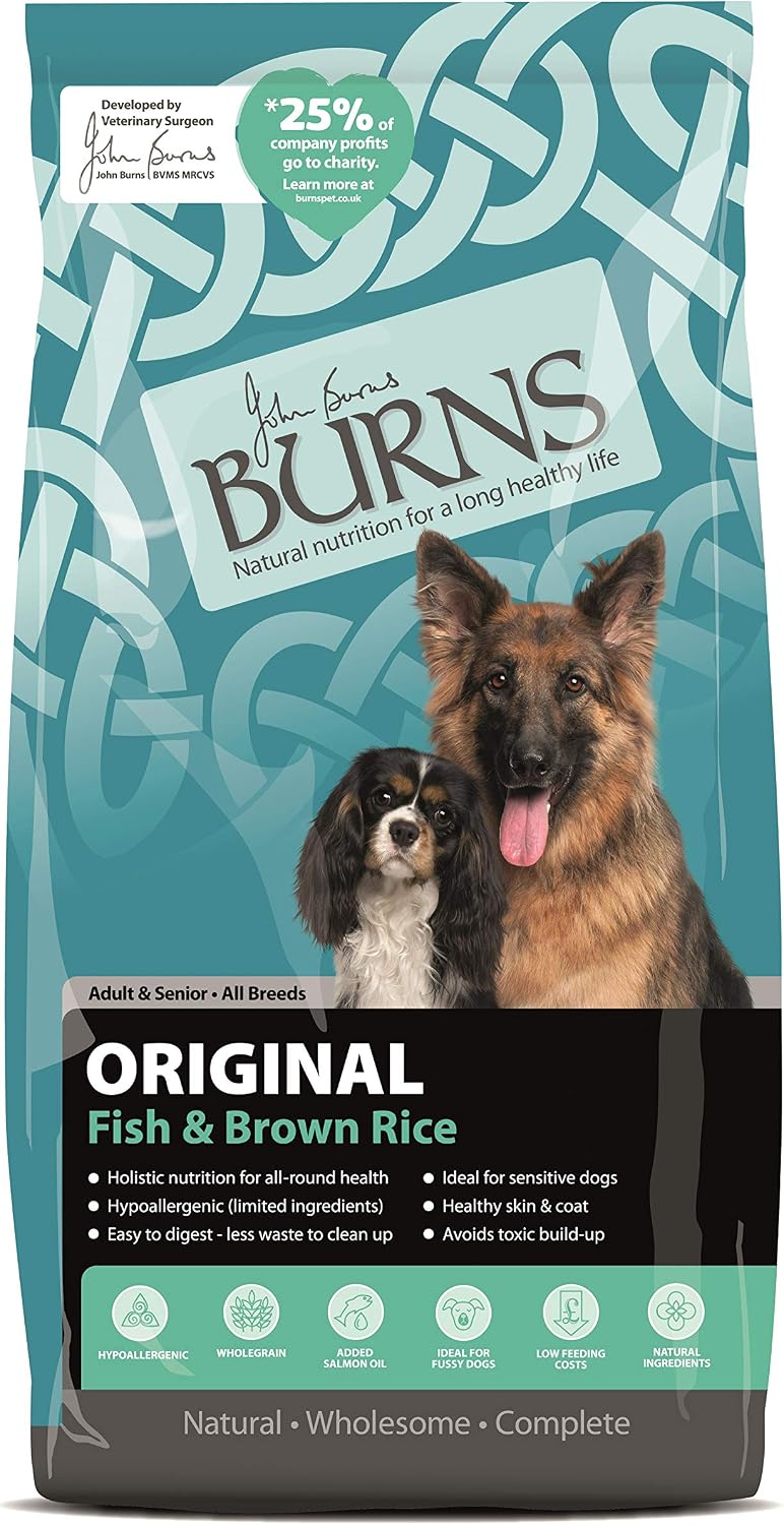 Burns Pet Nutrition Hypoallergenic Complete Dry Dog Food Adult and Senior Dog Original Fish and Brown Rice 6 kg