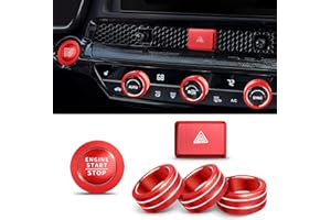 Polodunn for 2022-2025 Honda Civic, 2023-2025 Accord/CRV/HRV, 2023-2025 Acura Integra & 2025 ADX Accessories - 6pcs Aluminum Alloy Knob Cover Trim Set for Push Start, AC & Hazard Light (Red)