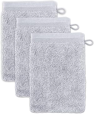 möve Superwuschel Waschhandschuh 15 x 20 cm aus 100% Baumwolle, silver 3er Set