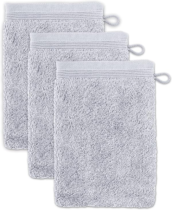 möve Superwuschel Waschhandschuh 15 x 20 cm aus 100% Baumwolle, silver 3er Set