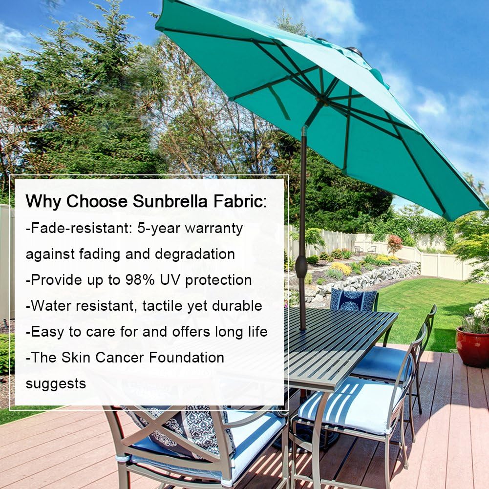 Amazon Com Abba Patio Sunbrella Patio Umbrella 9 Feet Outdoor Market Table Umbrella With Auto Tilt And Crank Canvas Aruba Garden Outdoor