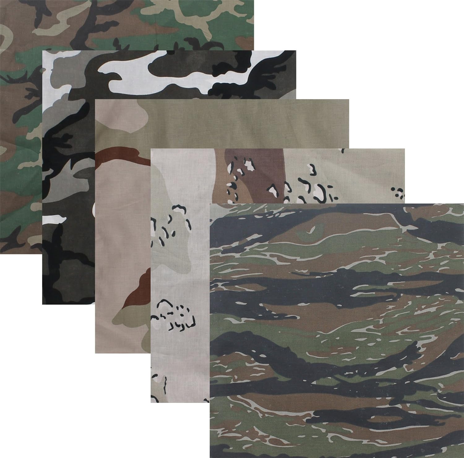 ARMYU Camouflage Jumbo Bandanas Cotton Military Headwraps 27" x 27", 5-Pack: Novelty Bandanas: Clothing