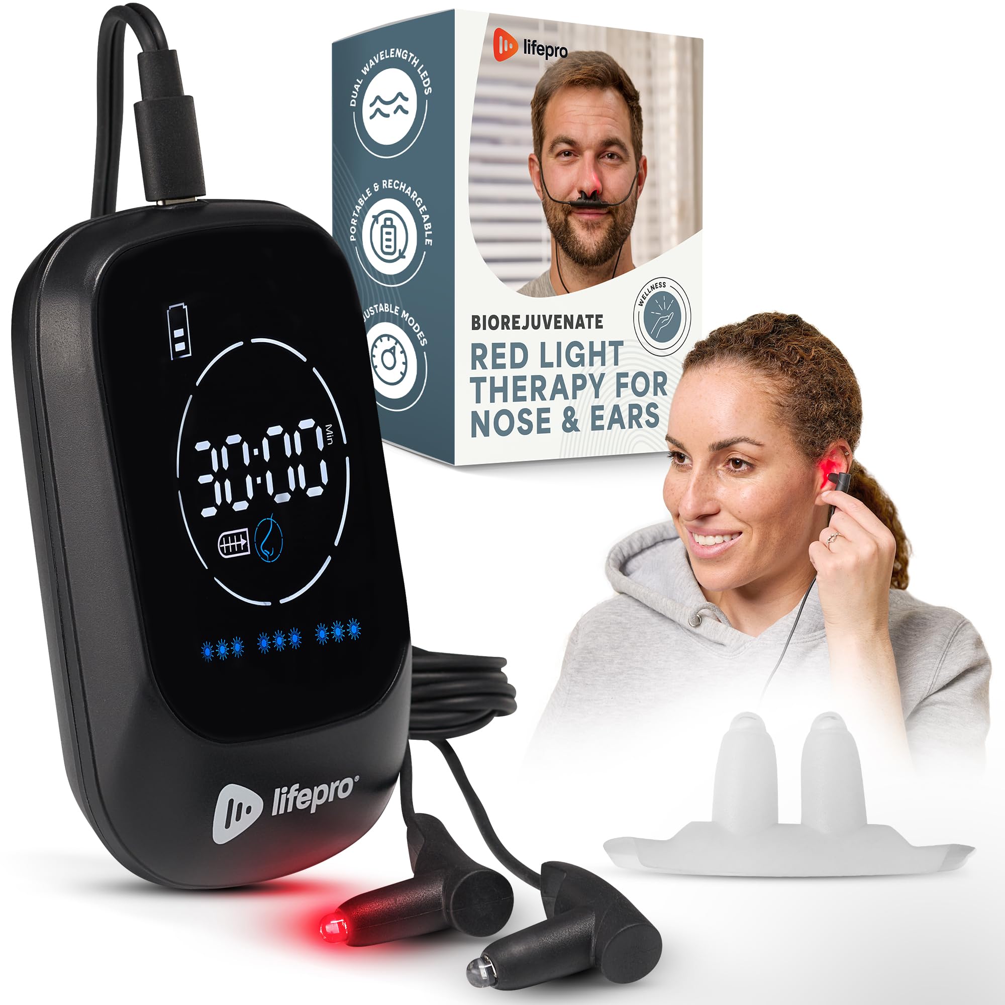 Photo 1 of Lifepro Red Light Therapy Device for Nose & Ears, Rechargeable Near Infrared Nasal Therapy for Sinus and Ear Pain Relief, Effective Red Light Solution for Sinuses, Compact and Portable Therapy Tool