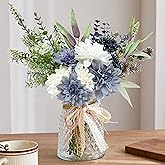 Aoztio Fake Flowers in Vase, Artificial Flowers Blue Faux Flowers for Vase, Silk Flowers Blue Flowers Table Centerpieces for Dining Room, Kitchen, Office, Farmhouse Decor - Blue White