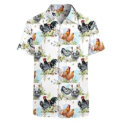 HUGLAZY Chicken Hawaiian Shirts for Men Button Down