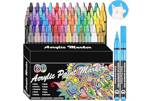 RESTLY Acrylic Paint Pens, 60 Colors Acrylic Paint Marker, 0.7mm Extra Fine Paint Pens for Canvas, Rock Painting, Wood, Glass, Metal, Ceramic, stone