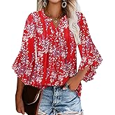 Angerella Womens 3/4 Sleeve Dressy Casual Top Trendy Shirts V Neck Business Work Chiffon Blouses