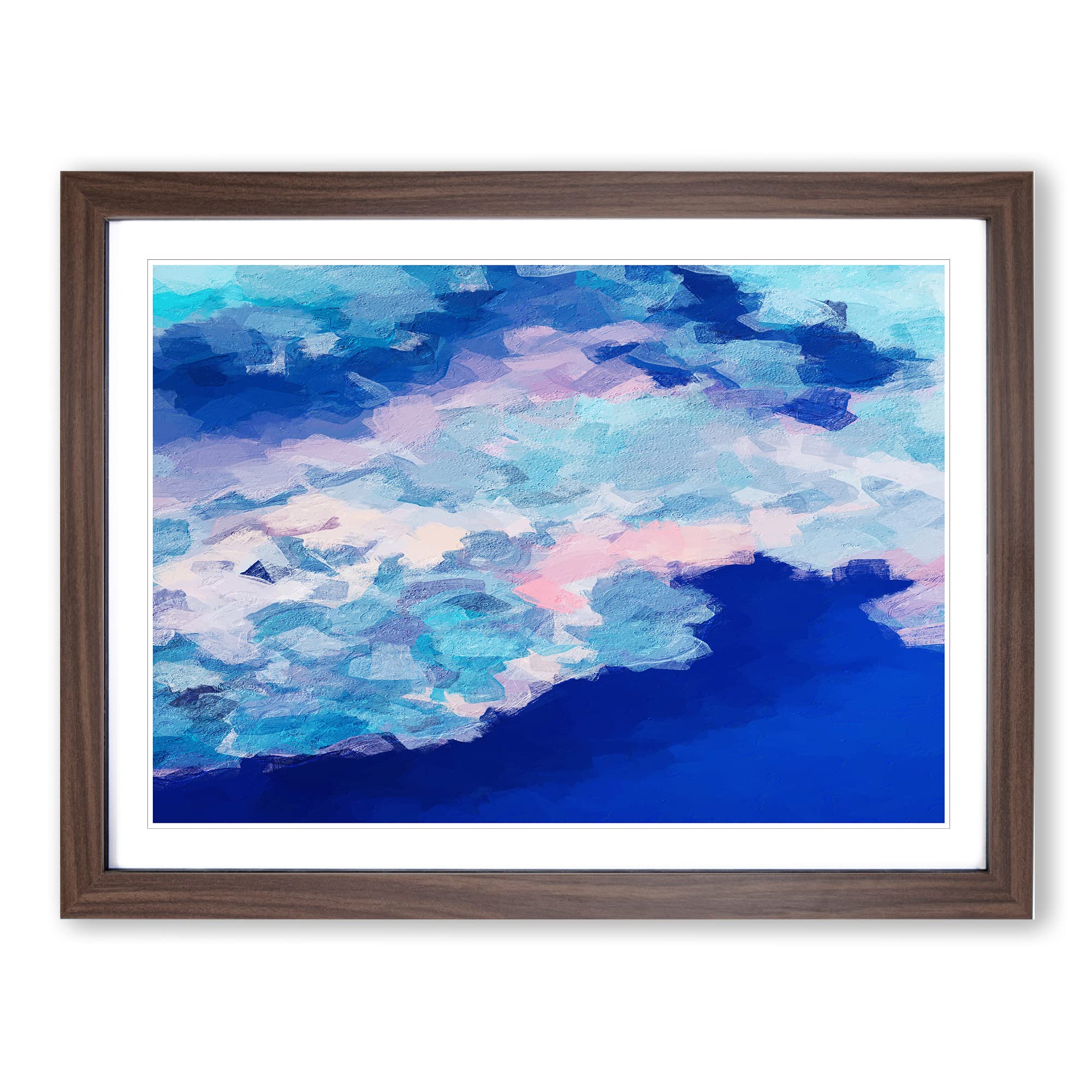 Spirit In The Sky Blue Pink Modern Art Framed Wall Art Print, Ready to Hang Picture for Living Room Bedroom Home Office Décor, Walnut A4 (34 x 25 cm)