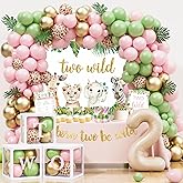 YSHMFEUX Two Wild Birthday Decorations Girl, Jungle Theme 2nd Birthday Party Supplies for Girls, Jungle Animal 2nd Bday Decoration for Girls, Second Bday Decor