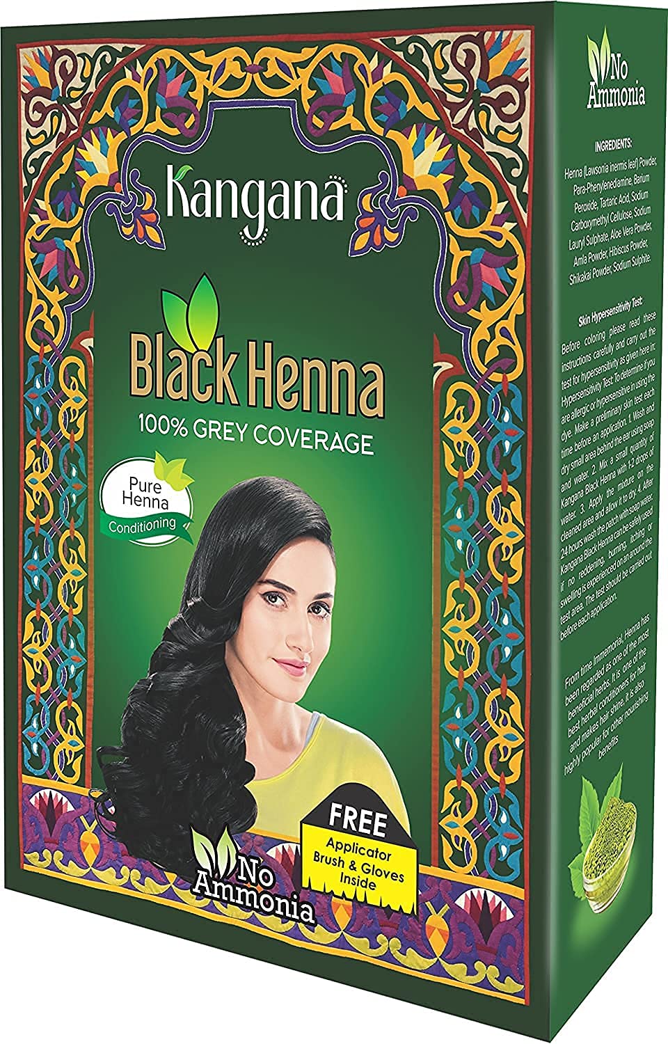 Kangana Black Henna Powder for 100% Grey Coverage | Natural Black Henna Powder for Hair Dye / Color | Naturals Henna Hair Color - 6 Pouches Inside- Total 60g (2.11 Oz) - Pack of 2 : Beauty