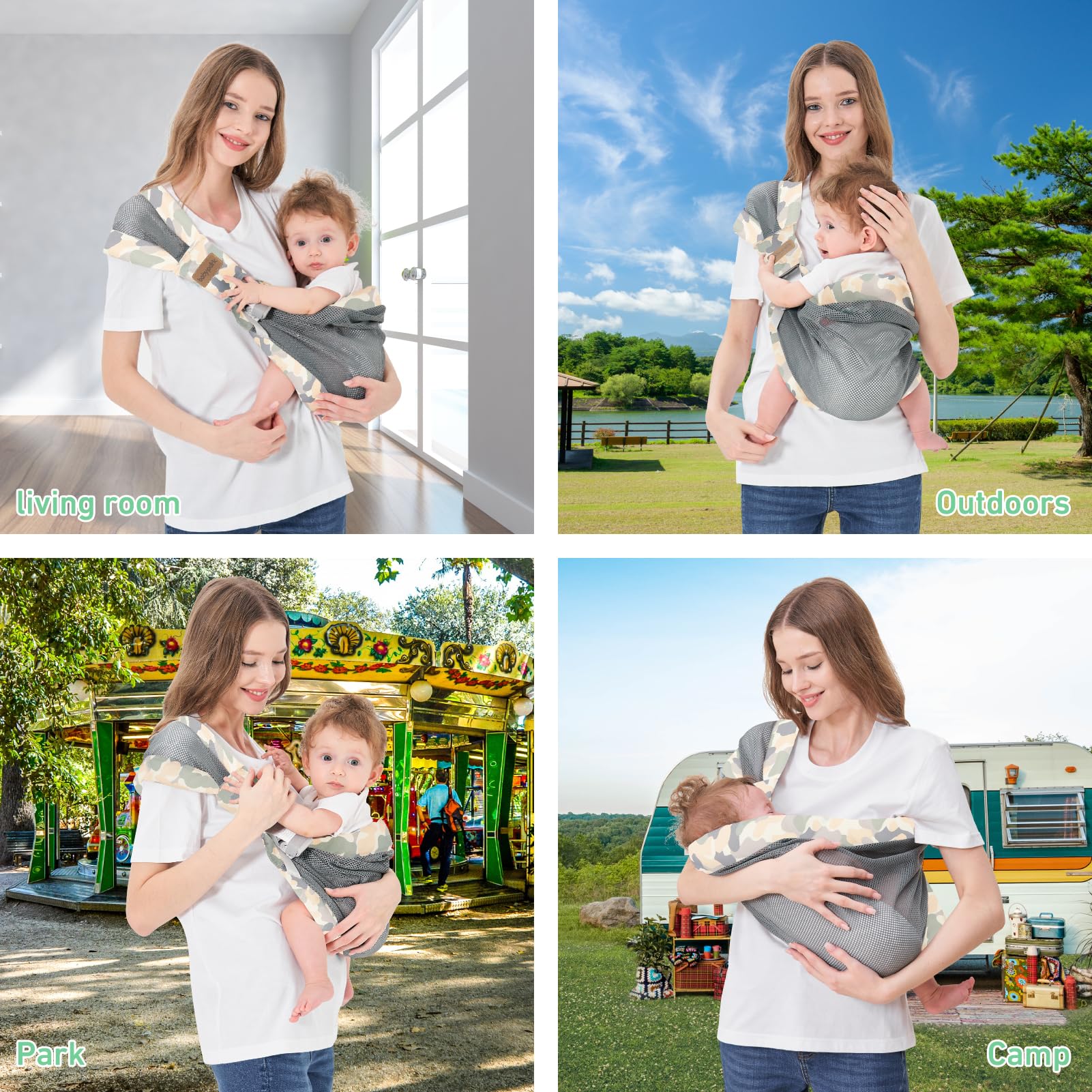 Huifen Adjustable One Shoulder Baby Carrier for Infant, Lightweight Breathable Mesh Baby Hip Carrier Portable Baby Carrier Sling for Newborn to Toddler Girl and Boy 6-40 lbs (Green)