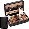 M TIME C CLUB 4 Finger Portable Travel Leather Cigar Case, Cigar Humidor with Cigar Cutter and Humidifier, Groomsmen Gift, Birthday Gift