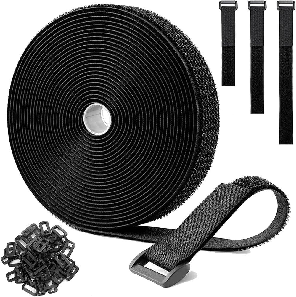 YHQZ 5m Adjustable Cable Straps with 25 Buckles Hook Loop Black
