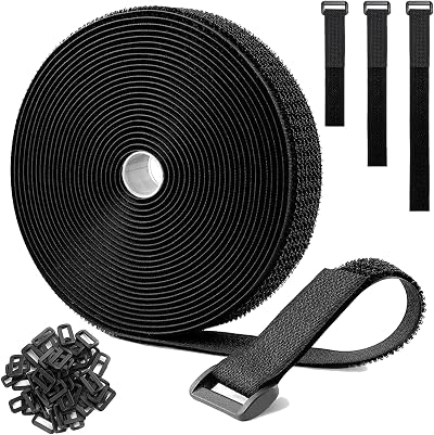 YHQZ 5m Adjustable Cable Straps with 25 Buckles Hook Loop Black