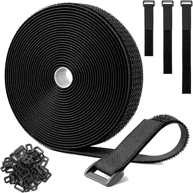 YHQZ 5m Adjustable Cable Straps with 25 Buckles Hook Loop Black