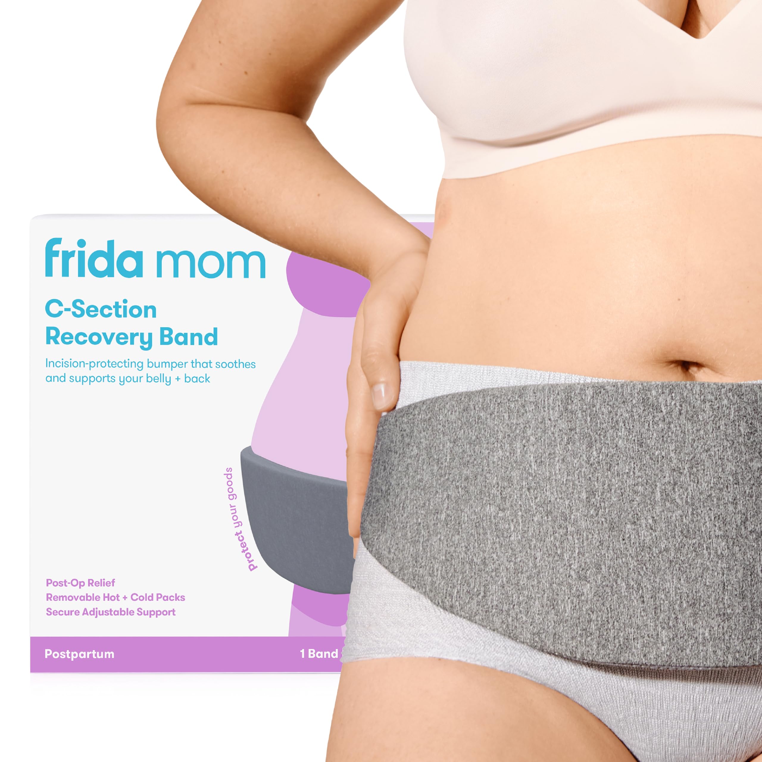Frida Mom C-Section Hot & Cold Therapy Belly Binder, C-Section Recovery Must Have Belly Band, Incision Protector, for Post-Op & Swelling, Postpartum Essentials, After Birth Brace, Abdominal Binder