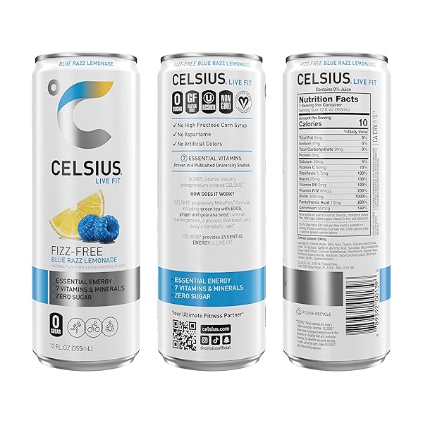 CELSIUS FIZZ FREE BLUE RAZZ LEMONADE, SUGAR FREE ENERGY DRINK, 12 FL OZ (PACK OF 12)