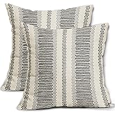 Aytipun Black Grey Pillow Covers 18x18 Set of 2 Gray Dot Print Striped Decorative Outdoor Pillowcases Boho Rustic Farmhouse Decorative Throw Cushion Case Decor for Couch Sofa Bed